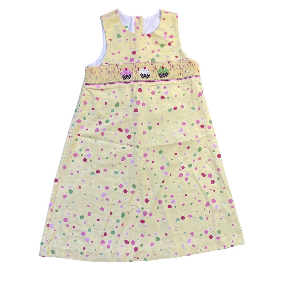 Vintage Candyland Smocked Cupcake Sleeveless‎ Dress Girls 6 Colorful Polka Dot